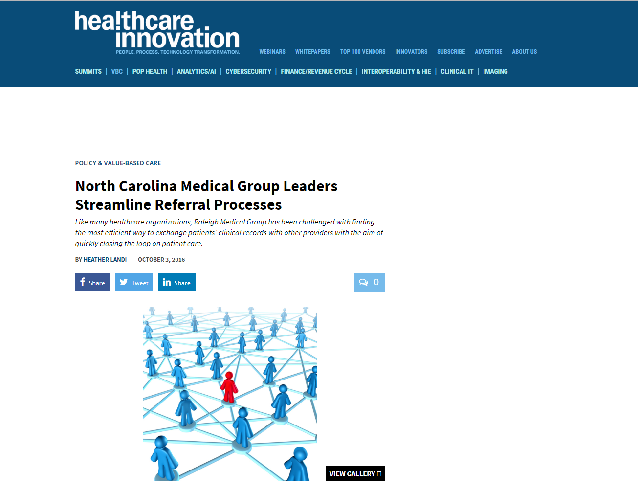 Healthcare Innovation Article About Raleigh Medical Group and Referral Management