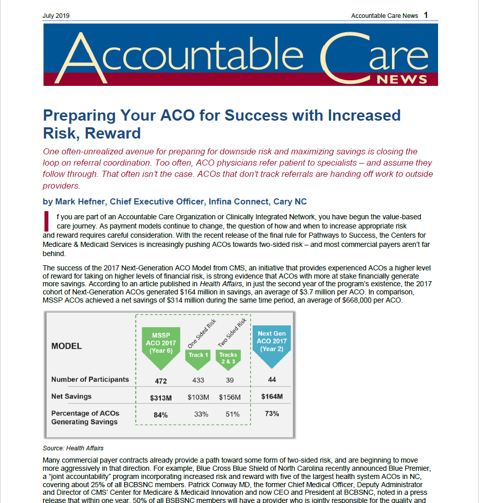 Accountable Care News Article Written by Mark Hefner CEO, Infina Health